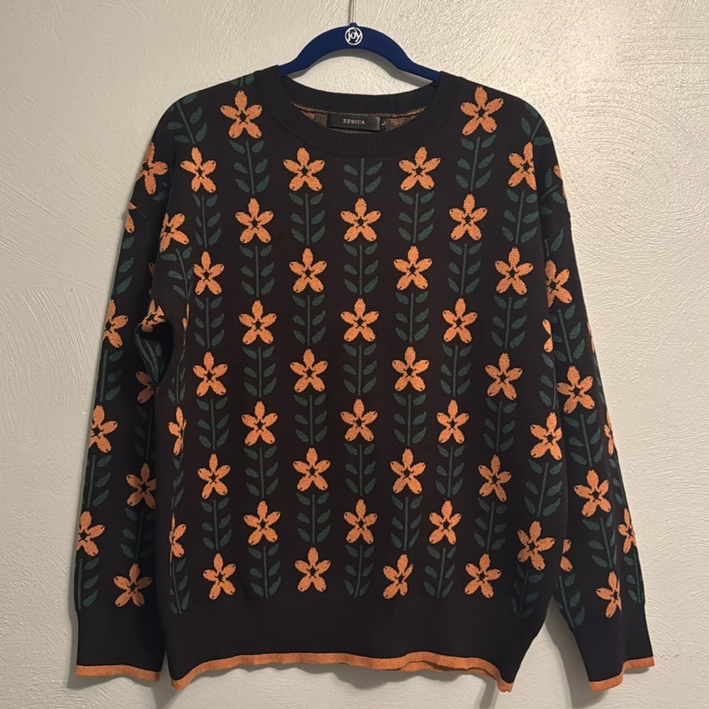 ZESICA Women's Large Knitted Crewneck Sweater